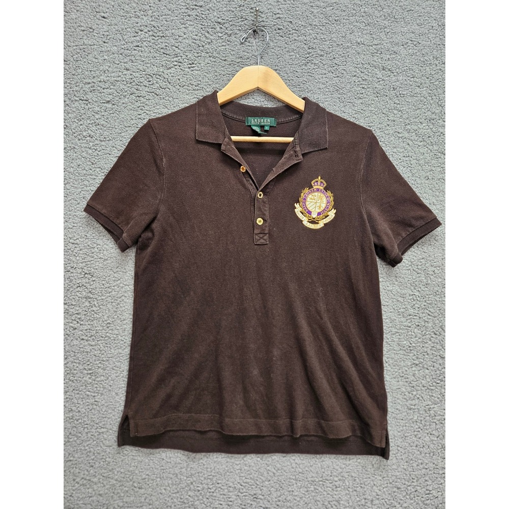 Lauren Ralph Lauren Polo S Brown Crest Logo Cotton Preppy Old Money Equestrian